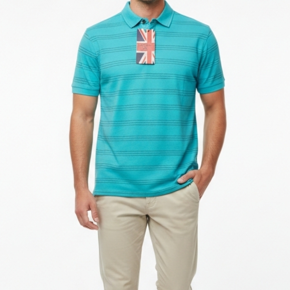 English Laundry Blue Polo Shirt with Tonal Stripes Size M
